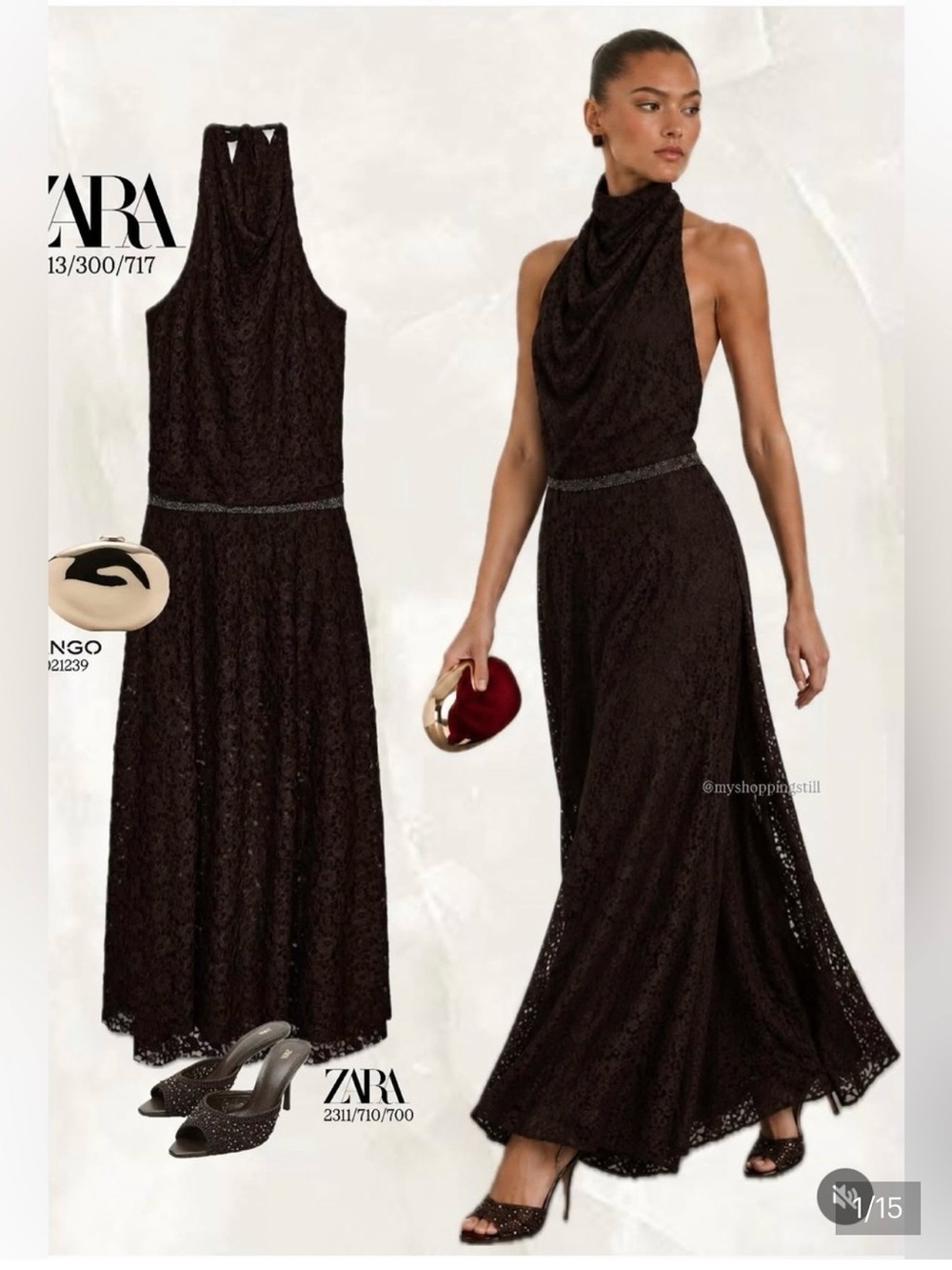 Zara Dark Brown Lace Halter Bolo Festival Maxi Dress Women’s SZ S